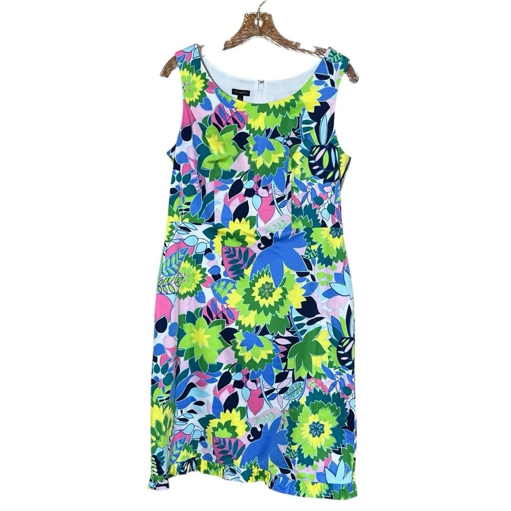 Talbots Floral Dress Ruffle Hem Womens Sz 6 Preppy Cotton Nantucket Old Money